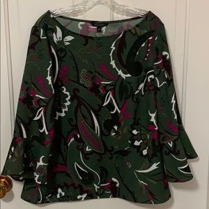 Banana Republic blouse green paisley bell sleeves